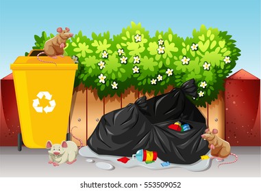 Scene With Trash Bags And Rats Illustration