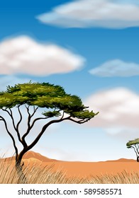 Scene with tree in the desert field illustration