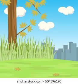 Scene Of Tree On The Hill With City Shades Background