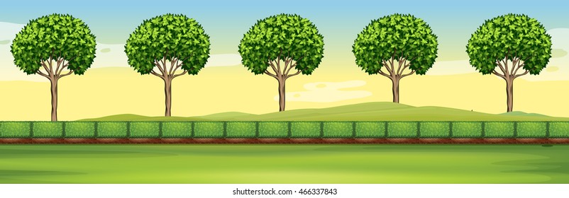 Scene with trees and field illustration