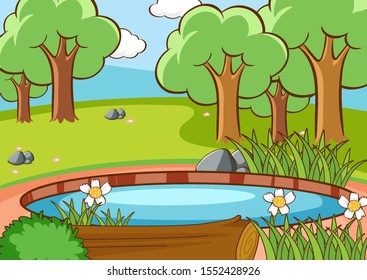 Scene with trees in forest illustration