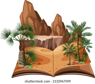 Escena con árboles y montañas en la ilustración del libro