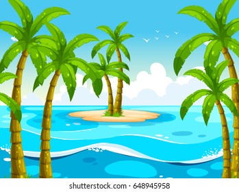 Scene with trees on island illustration