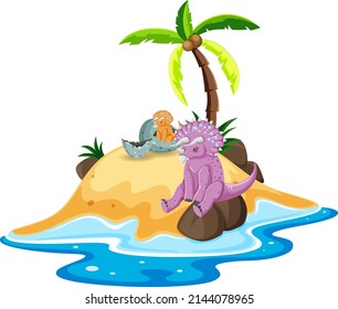 Scene with triceratops on the island illustration