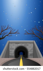 Escena con túnel en la ilustración nocturna