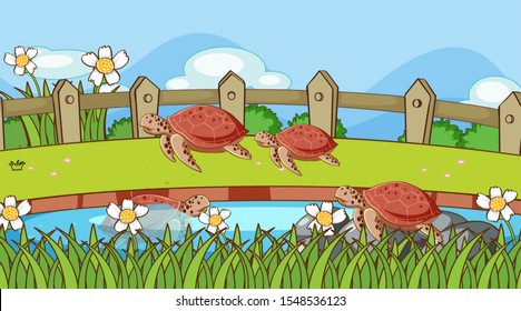 Scene with turtle in garden illustration