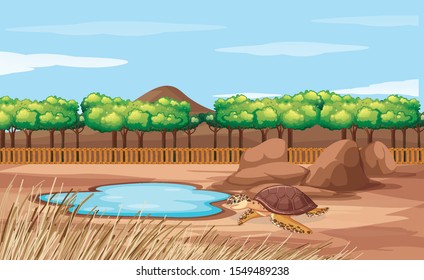 Szene mit Schildkröte in der Zoo-Illustration