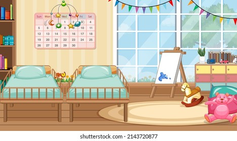Scene with two baby beds illustration