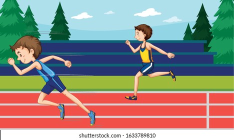 Scene with two runners racing in the track illustration