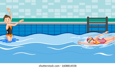 Scene with two swimmers in the pool illustration