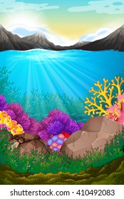 Scene with under the ocean illustration