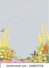 Scene with various flowers and flowers in spring