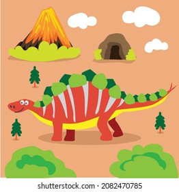 Scene vector illustration with cartoon style dinosaur characters
for a children's room, packaging paper, fabric, postcard, 
clothing, Cute background, Clipart set of cute colored dinosaurs.