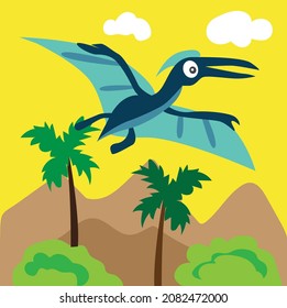 Scene vector illustration with cartoon style dinosaur characters
for a children's room, packaging paper, fabric, postcard, 
clothing, Cute background, Clipart set of cute colored dinosaurs.
