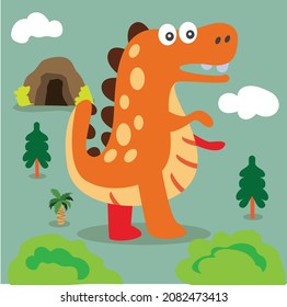 Ilustración vectorial de escena con personajes de dinosaurios de estilo caricatura
para una habitación para niños, papel de embalaje, tela, postal, 
ropa, fondo lindo, conjunto de Clipart de lindos dinosaurios de colores.