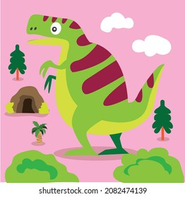 Scene vector illustration with cartoon style dinosaur characters
for a children's room, packaging paper, fabric, postcard, 
clothing, Cute background, Clipart set of cute colored dinosaurs.