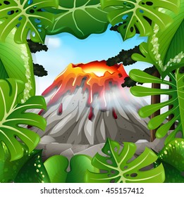 Scene with volcano with lava illustration