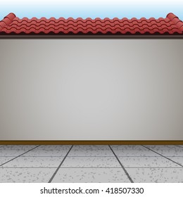 Scene with wall and red roof illustration