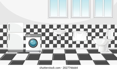 Scene with washing machine and refrigerator in the toilet illustration