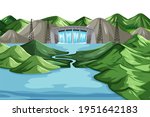 Scene with water dam background illustration