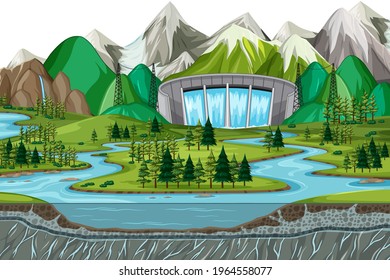 Scene with water dam background illustration