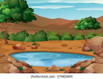 Scene with water hole on the ground illustration