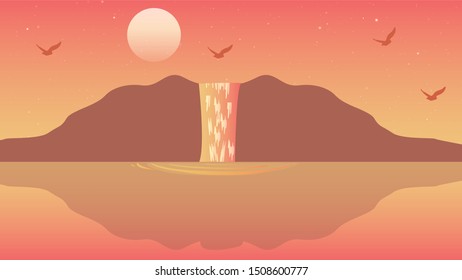 Scene with waterfall and lake Background 