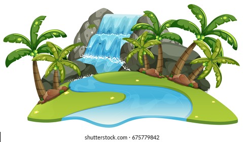 Scene with waterfall and river illustration