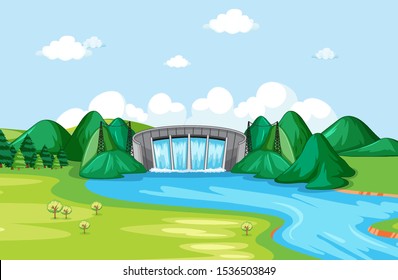Scene with watergate and river illustration