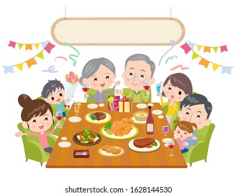 A scene where an old man is blessed by his family at a party. Vector art that is easy to edit.It's vector art so it's easy to edit.
