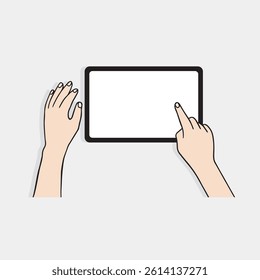 A scene where you are touching a smart pad with your hand. Illustration of vector design related to digital machines