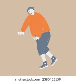 A scene in which a middle-aged woman trips and falls.
