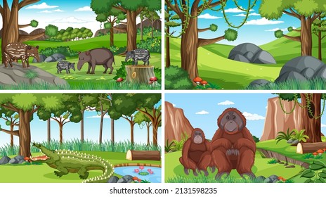 Scene with wild animals in the forest illustration