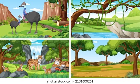 Scene with wild animals in the forest illustration