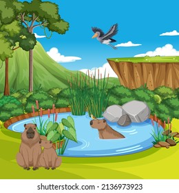 Scene with wild animals in the forest illustration