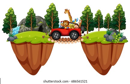 Scene with wild animals in the jeep illustration