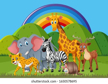Scene with wild animals in the park illustration