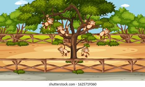 Scene with wild animals in the zoo at day time illustration