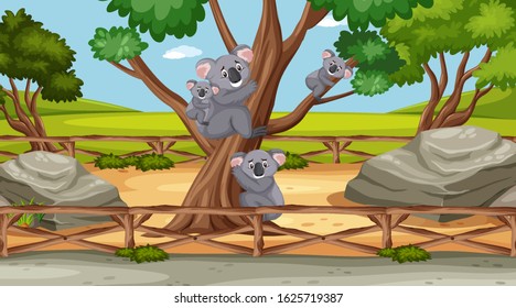Scene with wild animals in the zoo at day time illustration