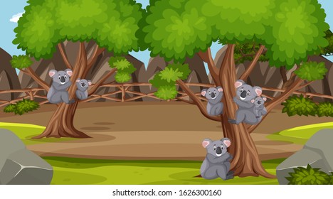 Scene with wild animals in the zoo at day time illustration