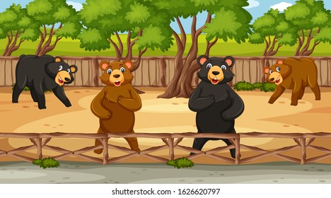 Scene with wild animals in the zoo at day time illustration