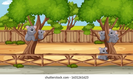Scene with wild animals in the zoo at day time illustration