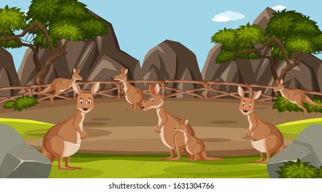 Scene with wild animals in the zoo at day time illustration