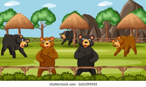 Scene with wild animals in the zoo at day time illustration