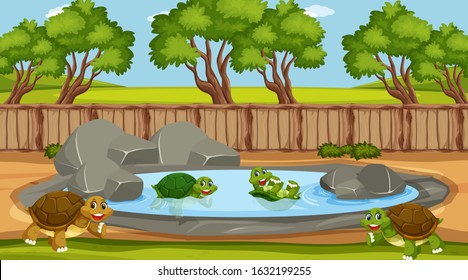 Scene with wild animals in the zoo at day time illustration