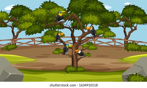 Scene with wild animals in the zoo at day time illustration