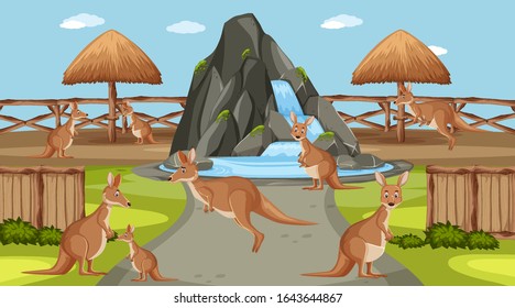 Scene with wild animals in the zoo at day time illustration
