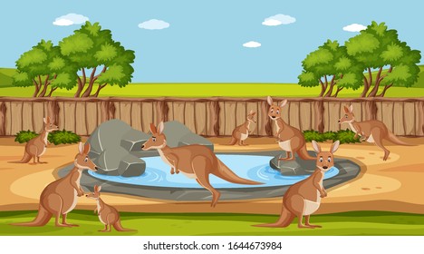 Scene with wild animals in the zoo at day time illustration