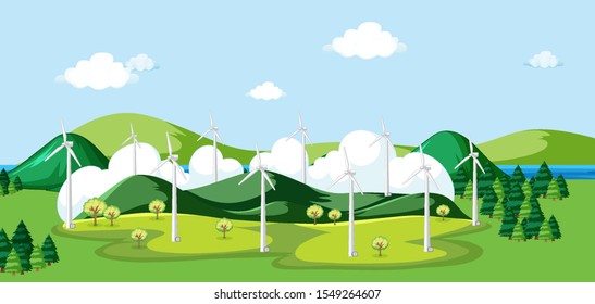 Scene with windmill in the field illustration