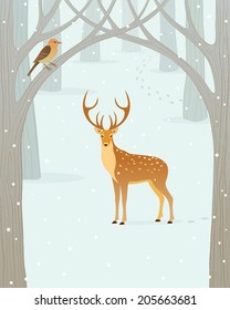 Scene in winter forest.